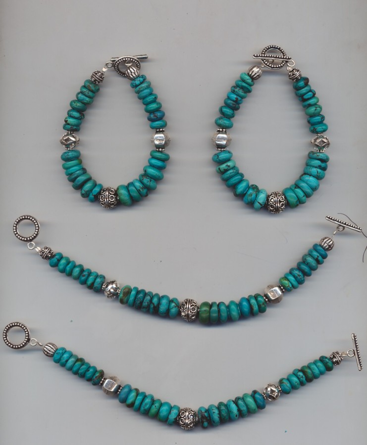 925 Silver Bralctes With Assorted Turquise Beads 