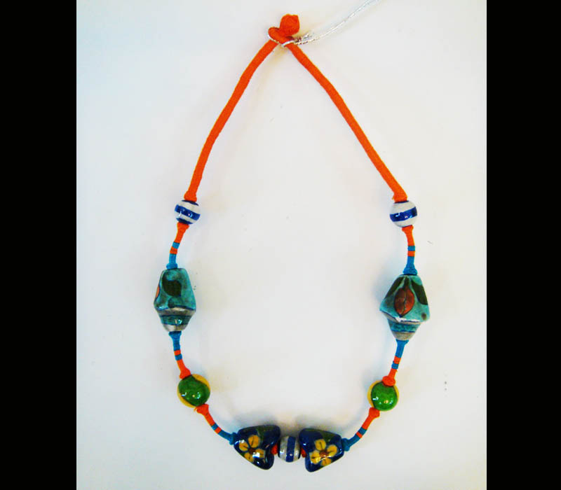 Hand Made Thread Jewelry With Blue Pottery Beads 